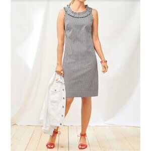 NWT TALBOTS Women's Black & White Gingham Pleated-Neck Shift Dress Sz 14 Petite